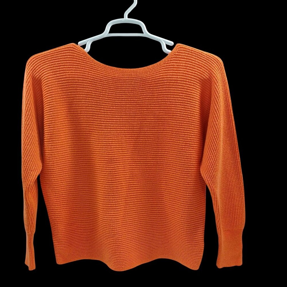 JCP Orange Relaxed Boxy Ribbed Knit Batwing Long-Sleeve Sweater Womens L